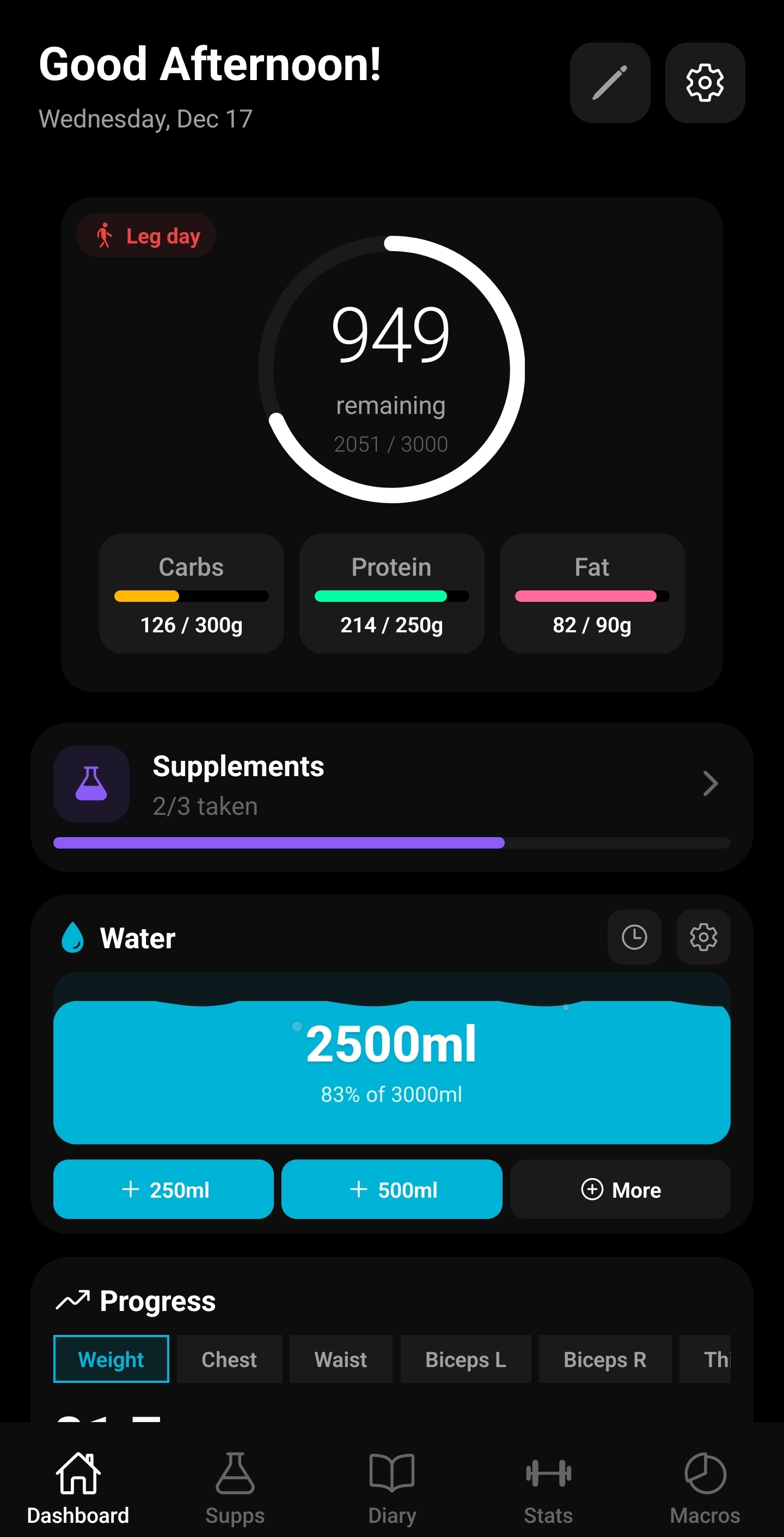 ReComp Log Customizable Dashboard Dark Mode