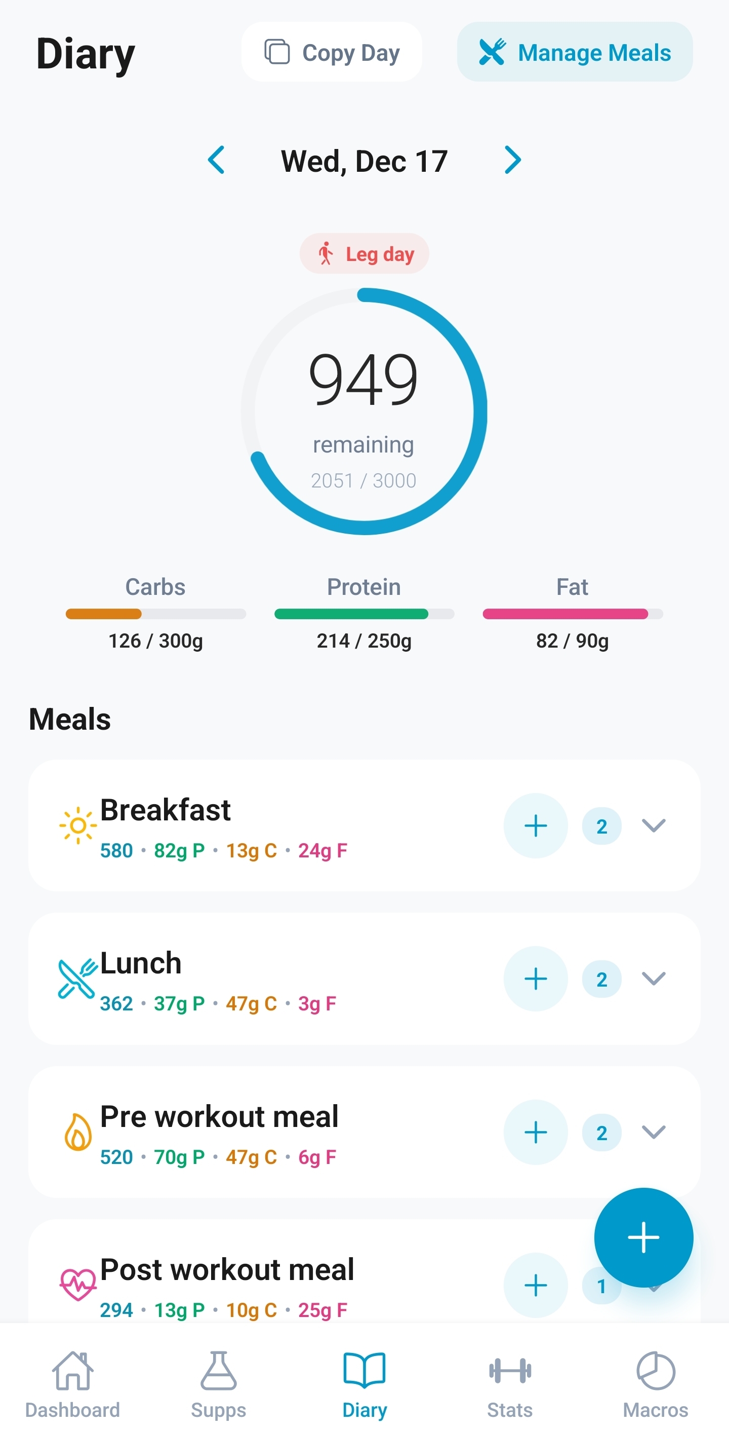 ReComp Log Food Diary Screen Light Mode