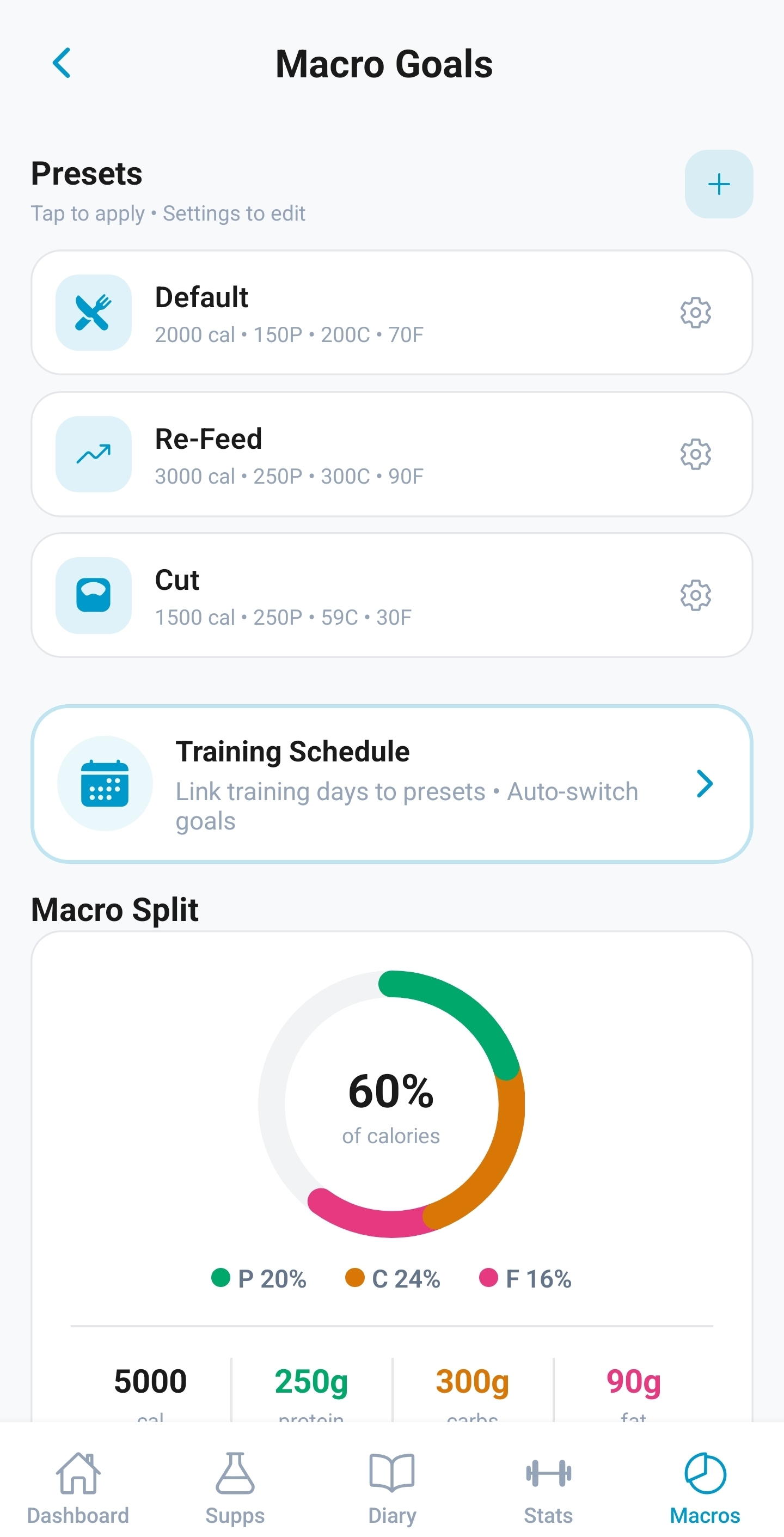 ReComp Log Macro Tracker Screen Light Mode